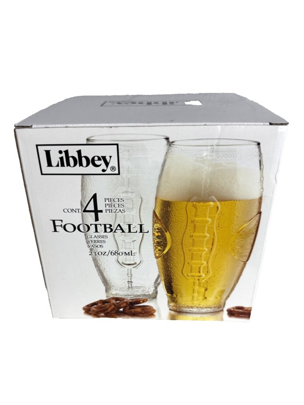 Libbey FOOTBALL Shaped Beverage Drinking Glasses Set of 4